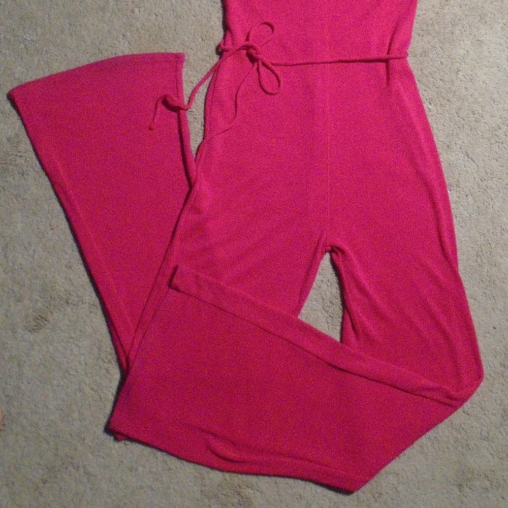 ZARA High Neck Sleeveless Ribbed Fuchsia Jumpsuit - Picture 4 of 9